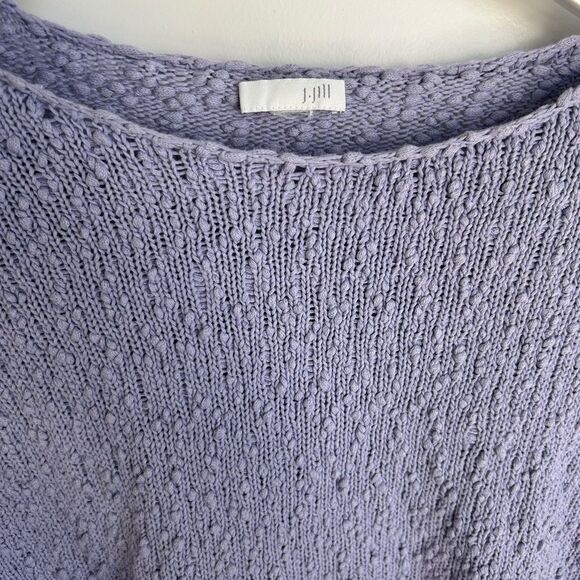 J. Jill L Purple Lavender Textured Cotton Sweater Tab Sleeves Coastal Fall - Picture 2 of 8